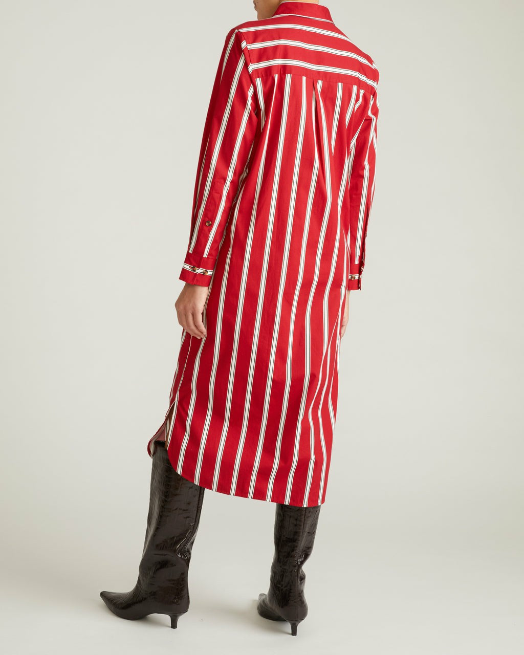 Universal Standard Odeon Stretch Poplin Shirtdress - Red/Black/White Stripe