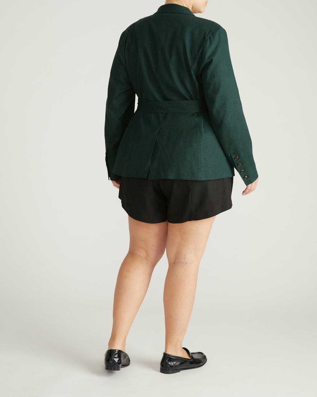 Universal Standard Belted Double Breasted Linen Blend Blazer - Forest Green