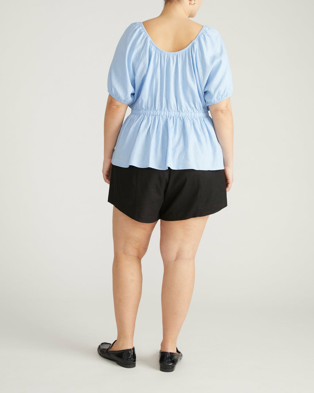 Universal Standard Andrea Peplum Linen Blend Top - Cielo Blue