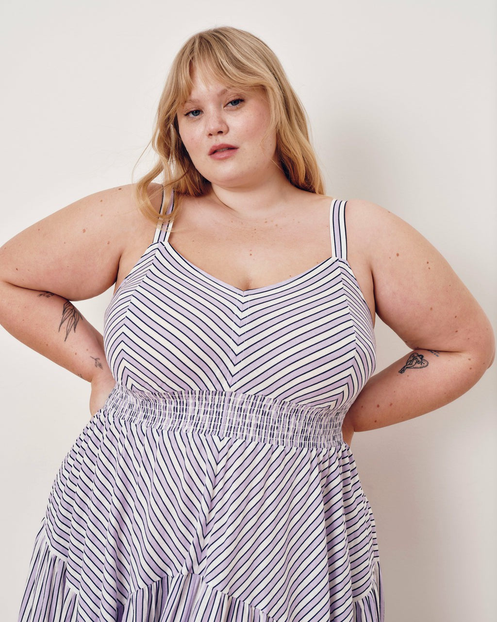 Universal Standard Ruby Smocked Linen Blend Sundress - Lilac Stripe Print