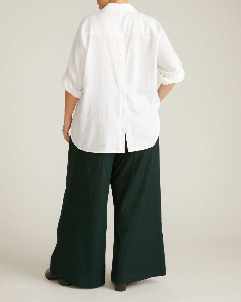 Universal Standard Button Back Linen Blend Polo Shirt - Bright White
