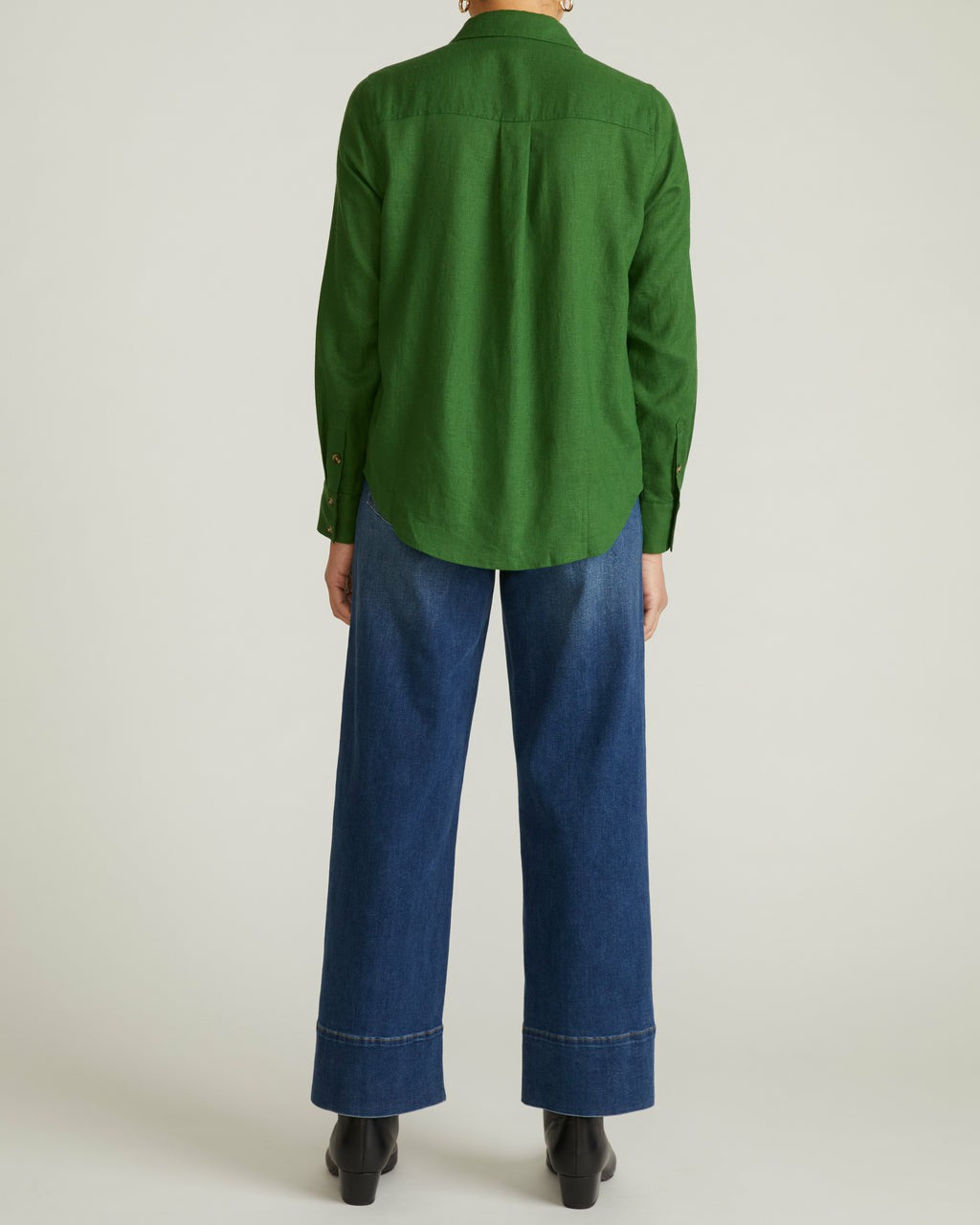 Universal Standard Elbe Stretch Linen Blend Shirt - Green Park
