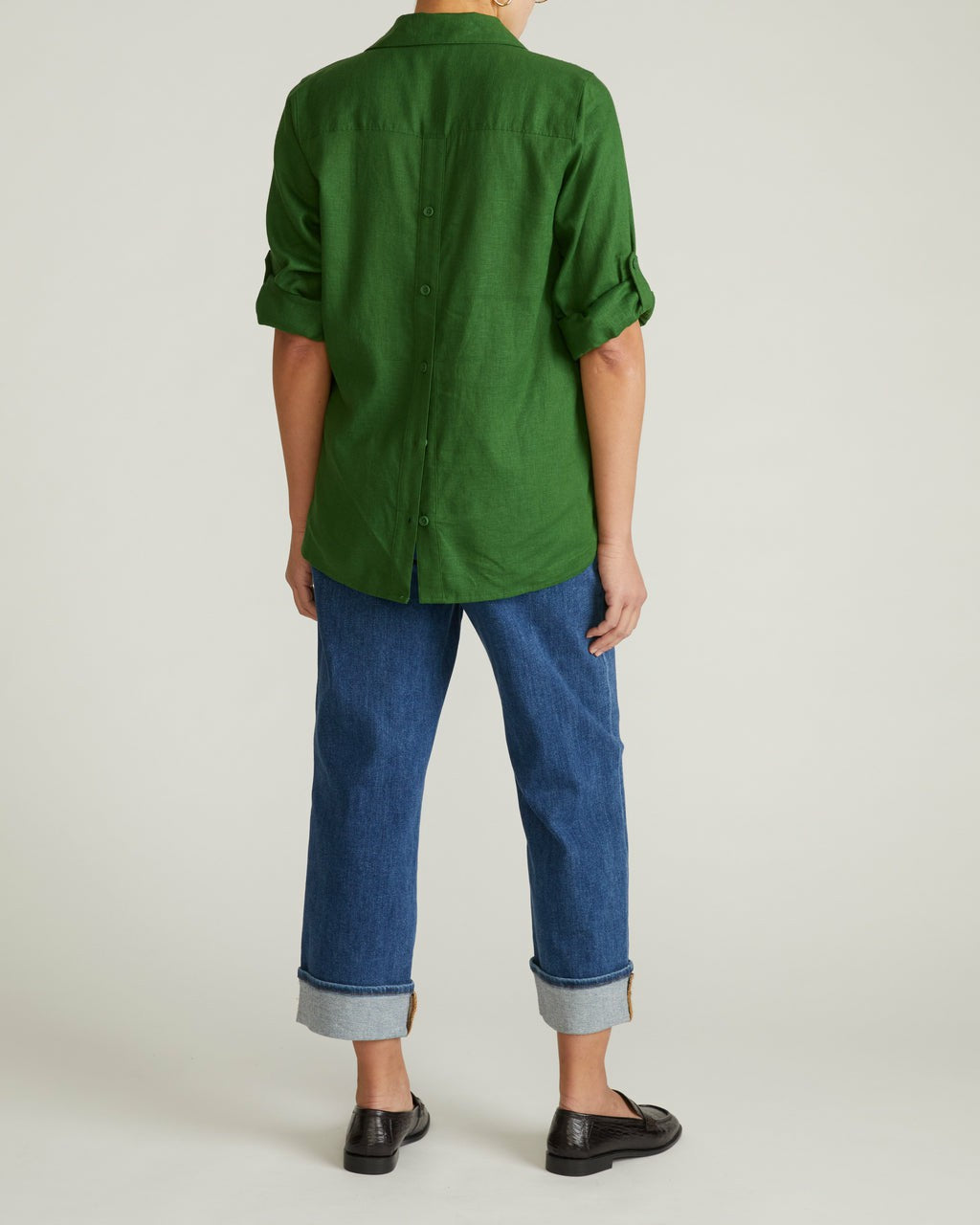 Universal Standard Button Back Linen Blend Polo Shirt - Green Park
