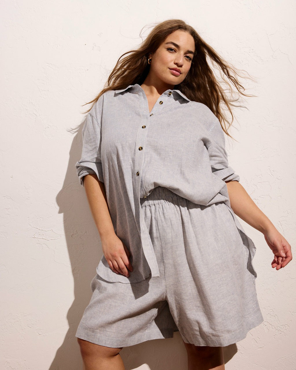 Universal Standard Dawn Linen Blend Hi Low Tunic - Beach Stripe