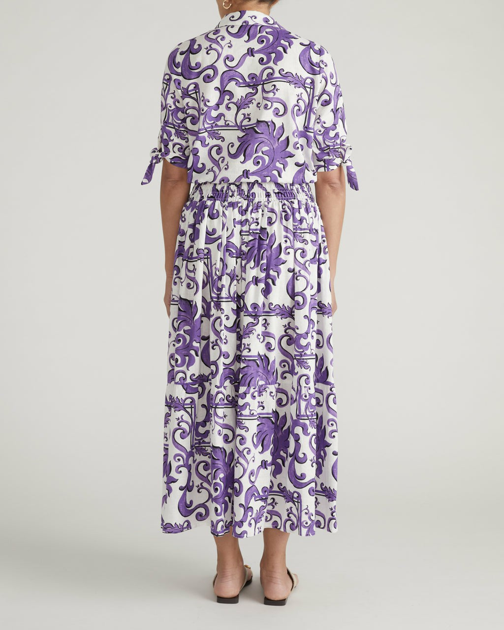 Universal Standard Tosca Linen Blend Maxi Skirt - Purple Majolica Print