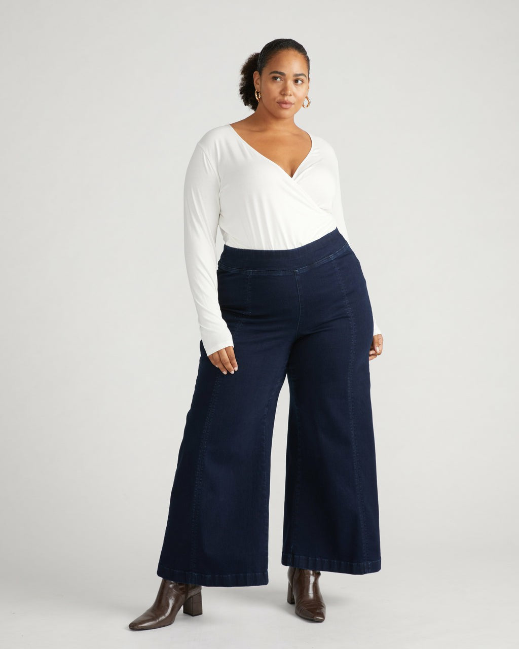 Universal Standard Olivia Pintuck Wide Leg Jeans - Dark Indigo