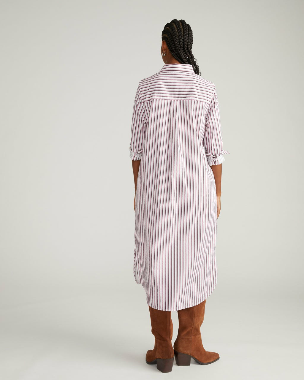 Universal Standard Odeon Stretch Poplin Shirtdress - Lilac Multi Stripe