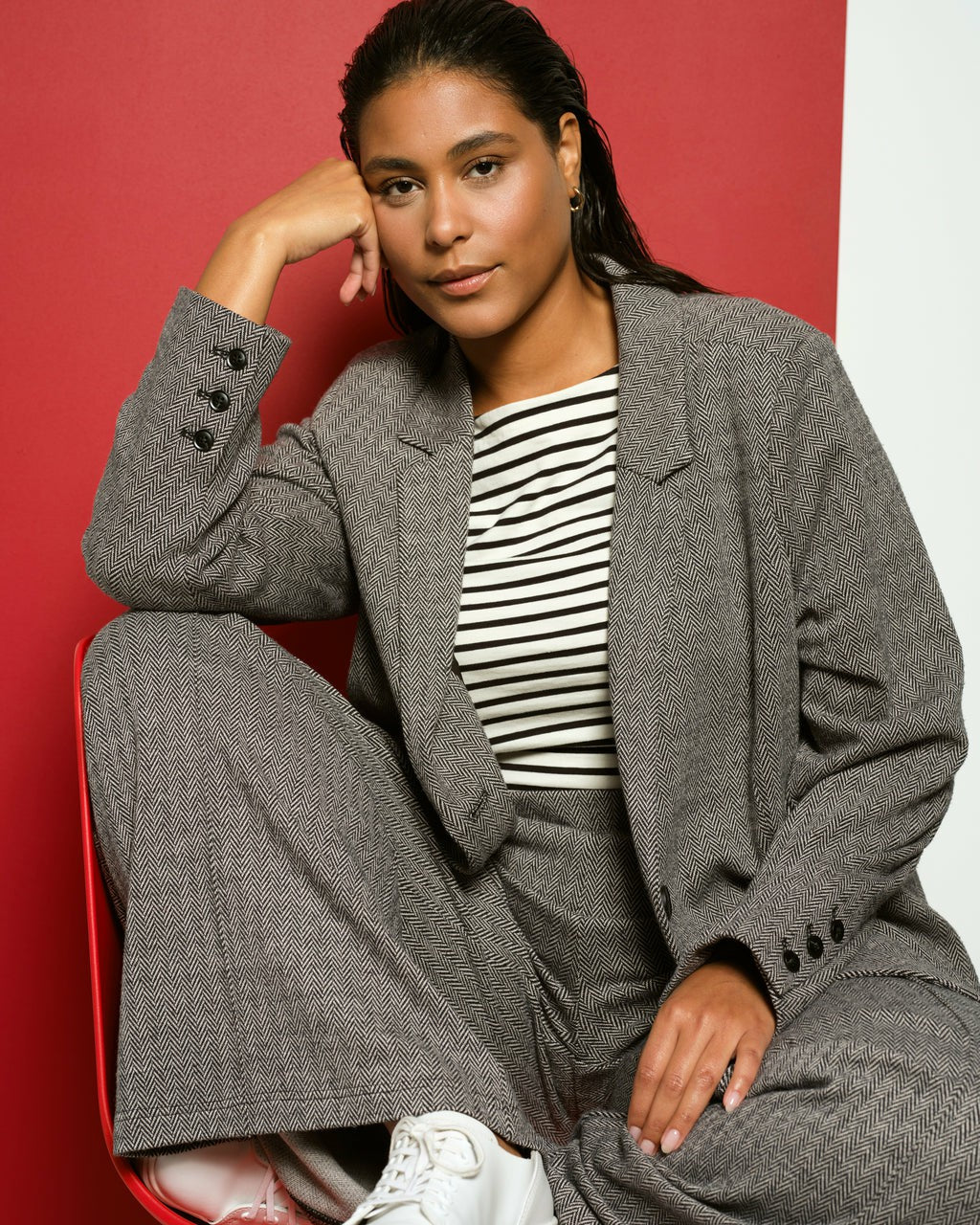 Universal Standard Beas Ponte Blazer - Herringbone Tweed