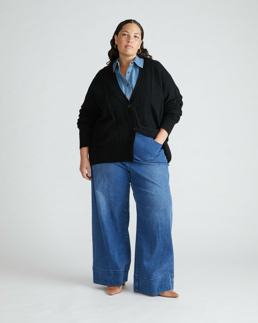 Universal Standard Cable Knit Cardigan - Black