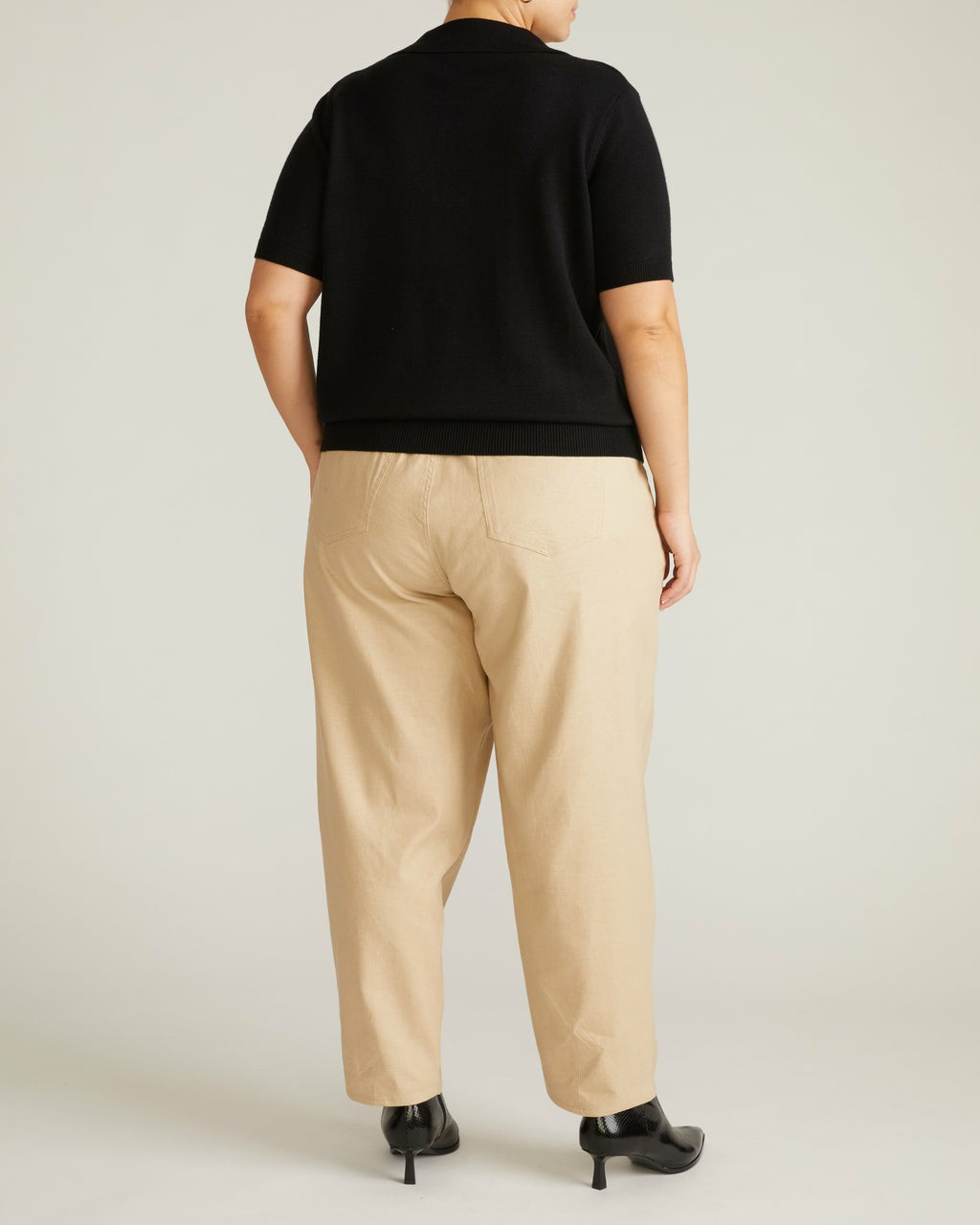 Universal Standard Savvy Fine Knit Short Sleeve Polo Sweater - Black