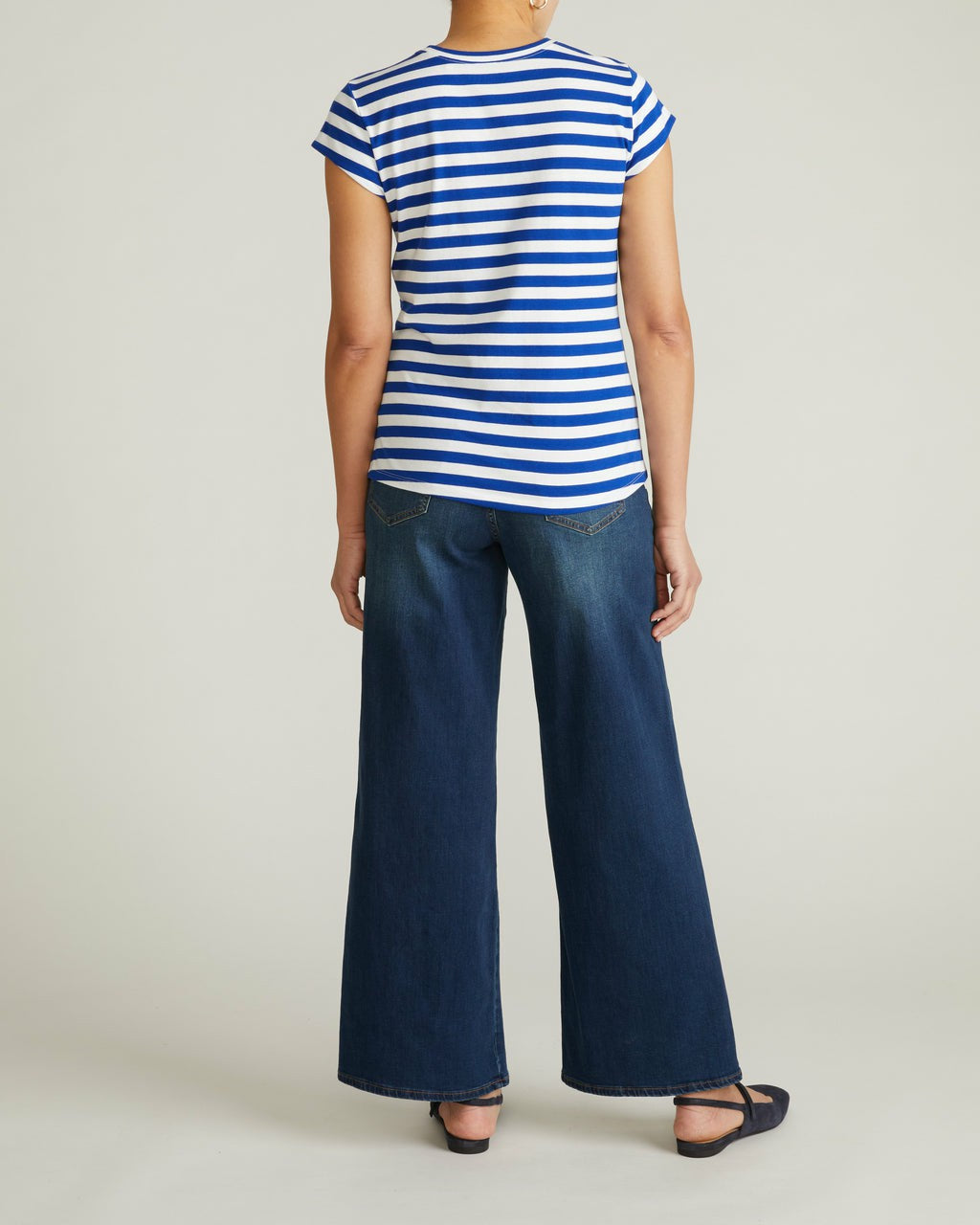 Universal Standard Ashley Cap Sleeve Tee - Hammersmith Blue/White Stripe