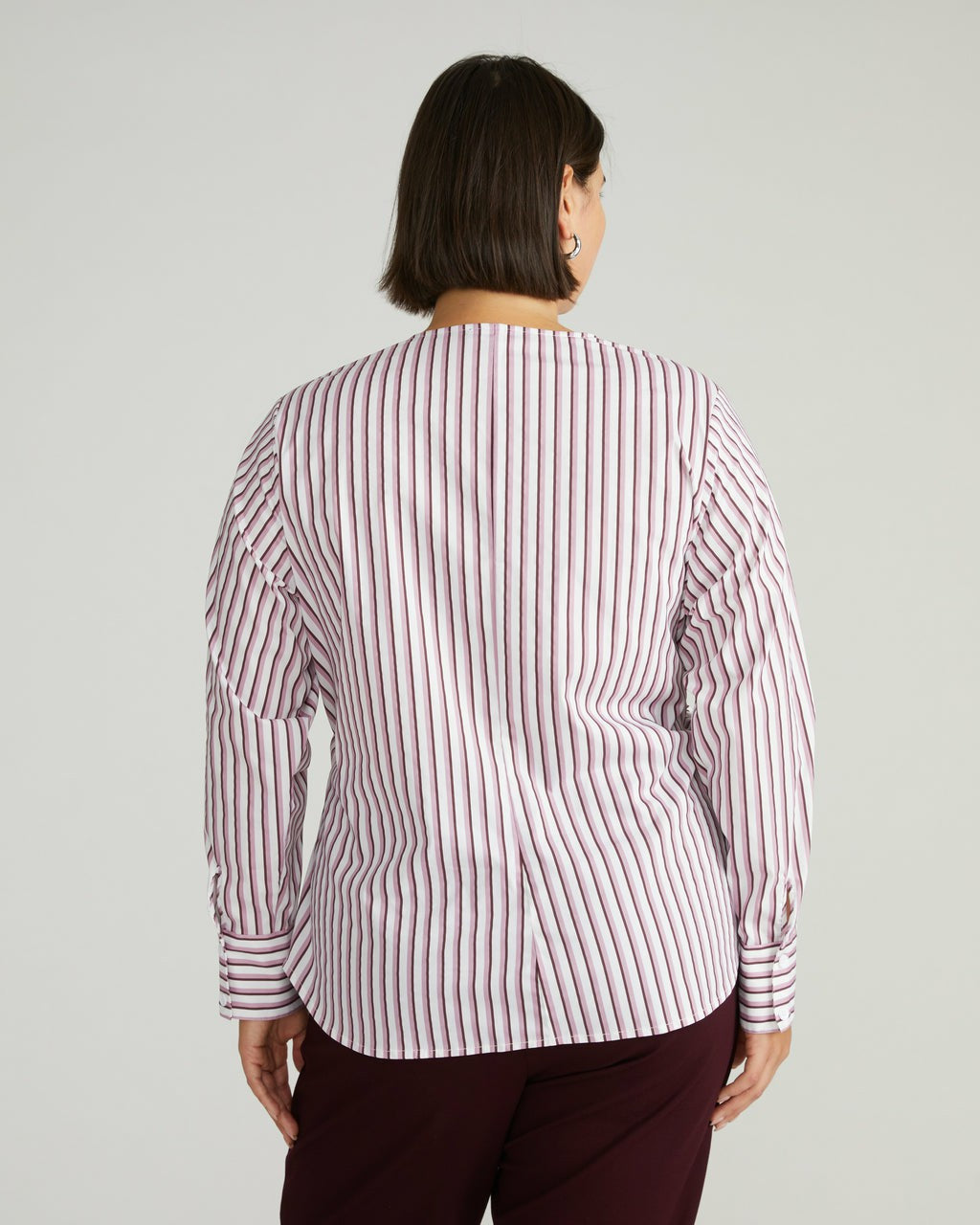 Universal Standard Beacon Stretch Poplin Wrap Shirt - Lilac Multi Stripe