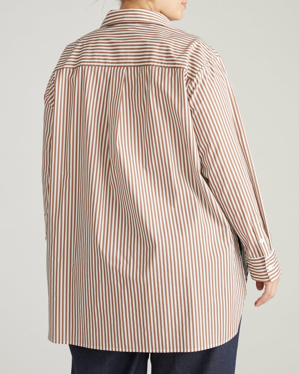 Universal Standard The Artist Poplin Shirt - Allspice/White Stripe