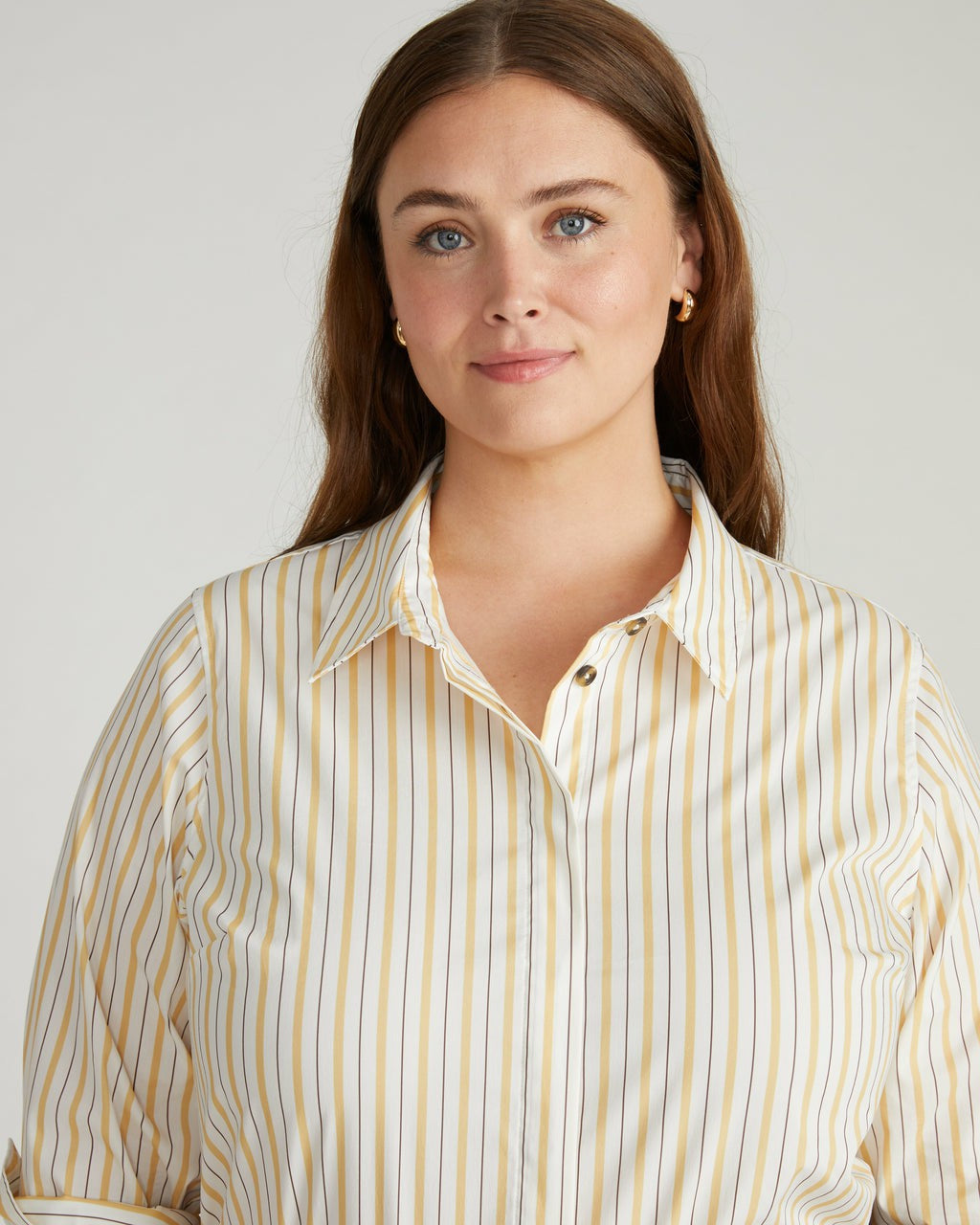 Universal Standard Elbe Stretch Poplin Shirt Classic Fit - Yellow Multi Stripe