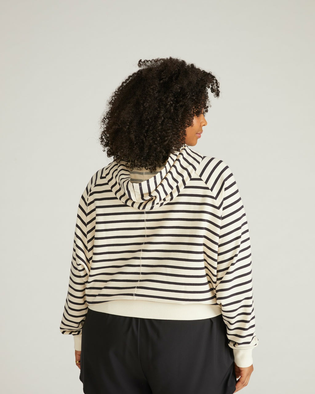 Universal Standard French Terry Pullover Hoodie - Ecru/Black Stripe
