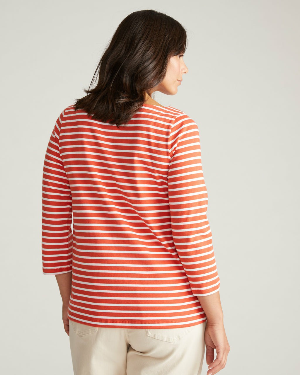 Universal Standard Belle Breton Stripe Jersey Tee - Coral Reef/White Stripe