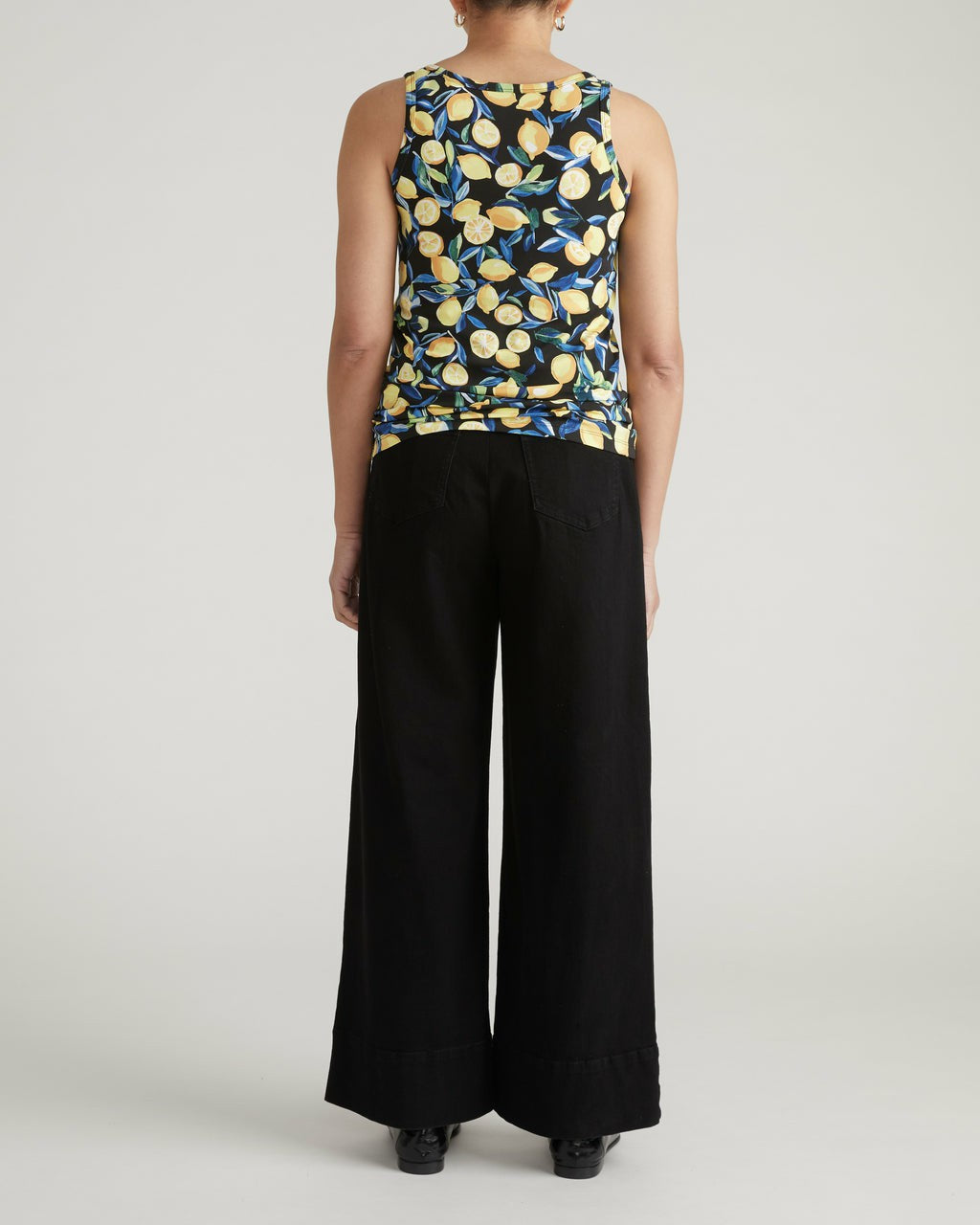 Universal Standard Square Neck Tank Top - Black Limoncello Print