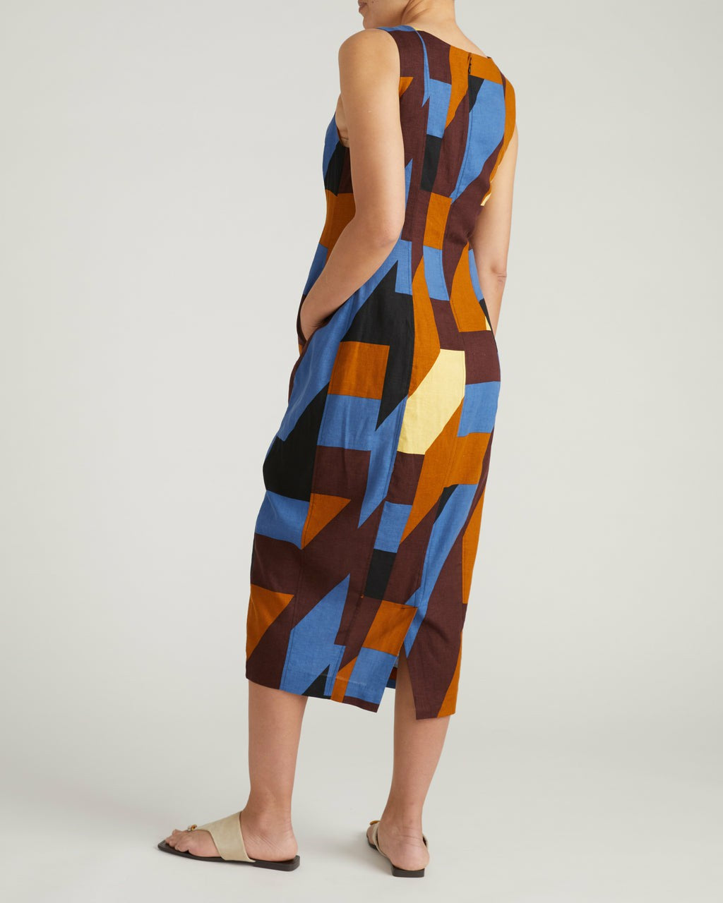 Universal Standard Saulay Square Neck Linen Blend Midi Dress - Beach Ombra Print