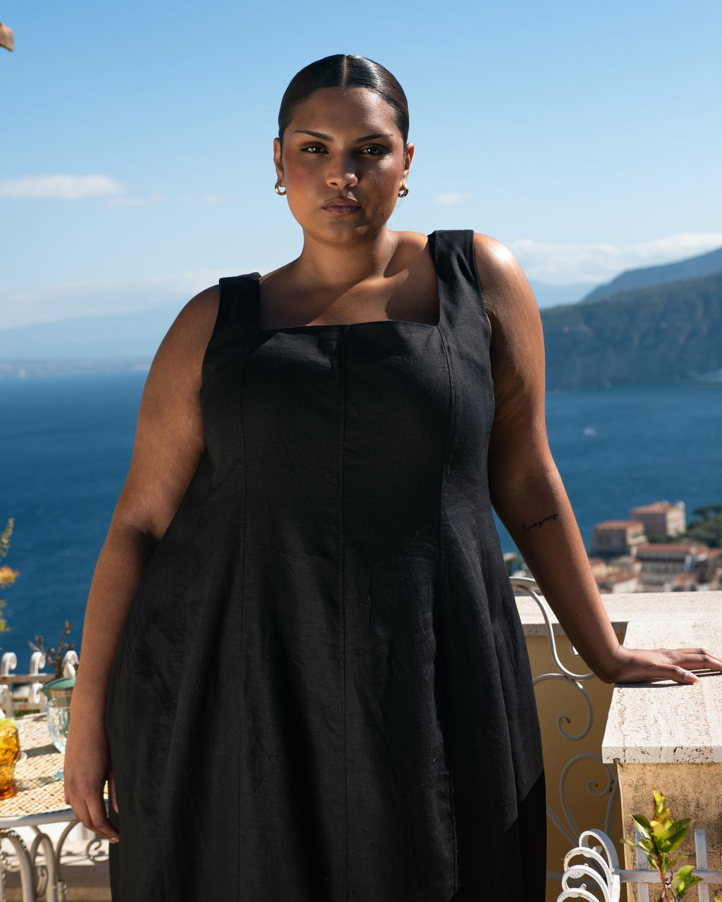 Universal Standard Saulay Square Neck Linen Blend Midi Dress - Black