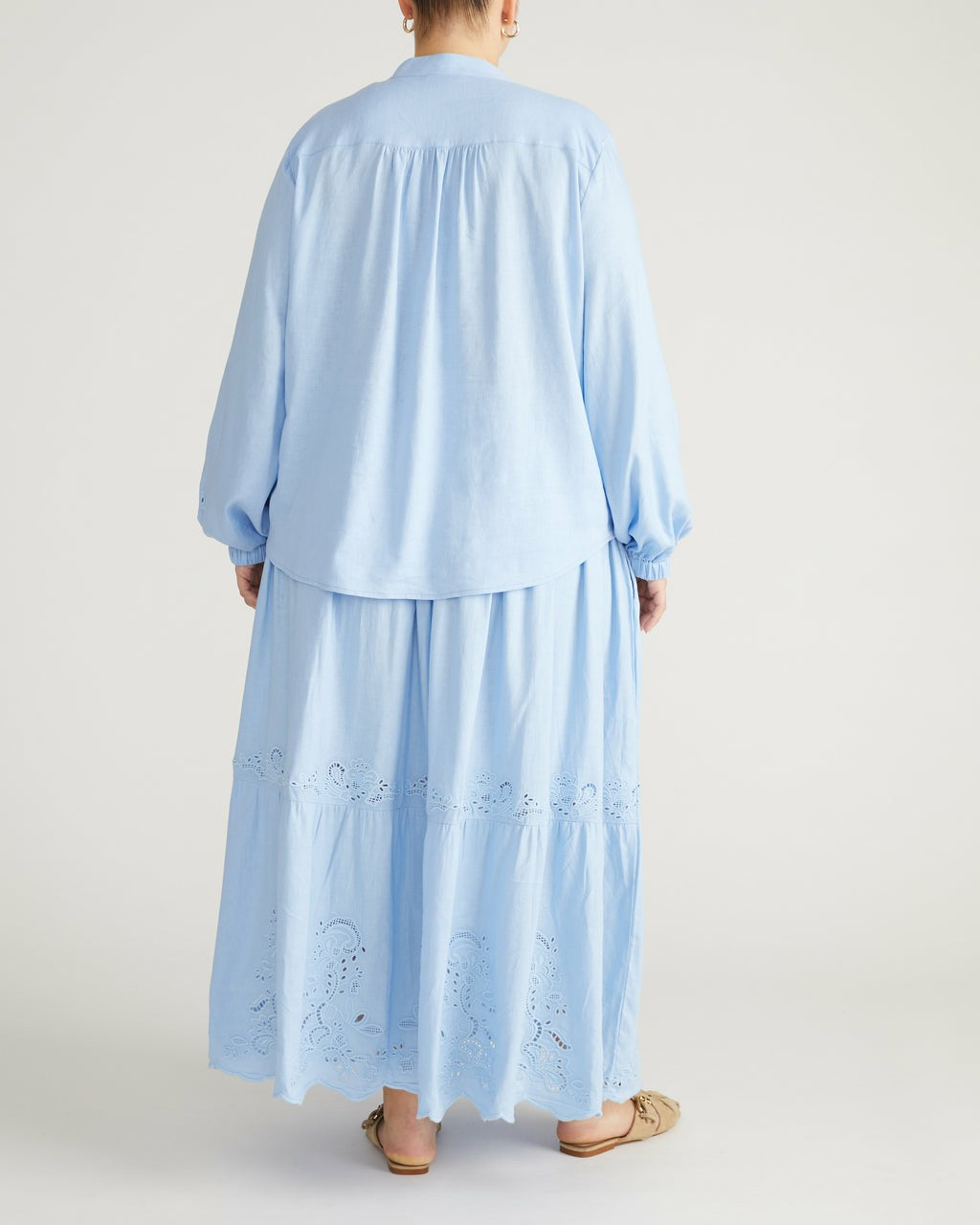 Universal Standard Frances Embroidered Linen Blend Blouse - Cielo Blue