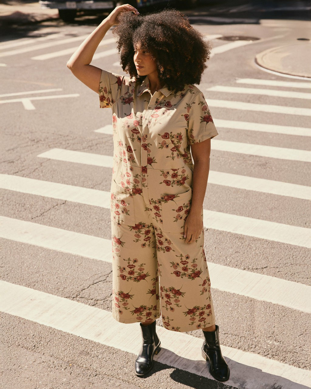 Universal Standard Kate Stretch Cotton Twill Jumpsuit - Wild Flower Bouquet Print