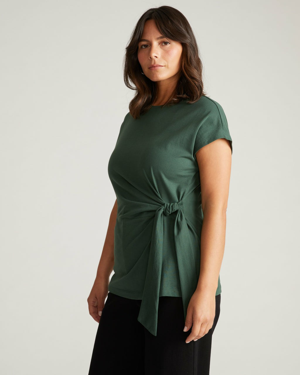 Universal Standard Crescent Breton Stripe Knot Tee - Solid Conifer