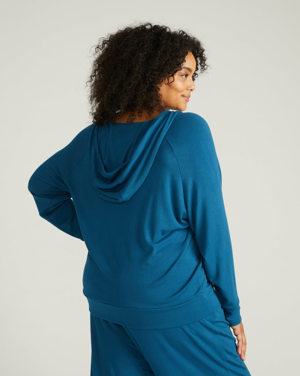 Universal Standard TravelKnit V Neck Hoodie - Blue Teal