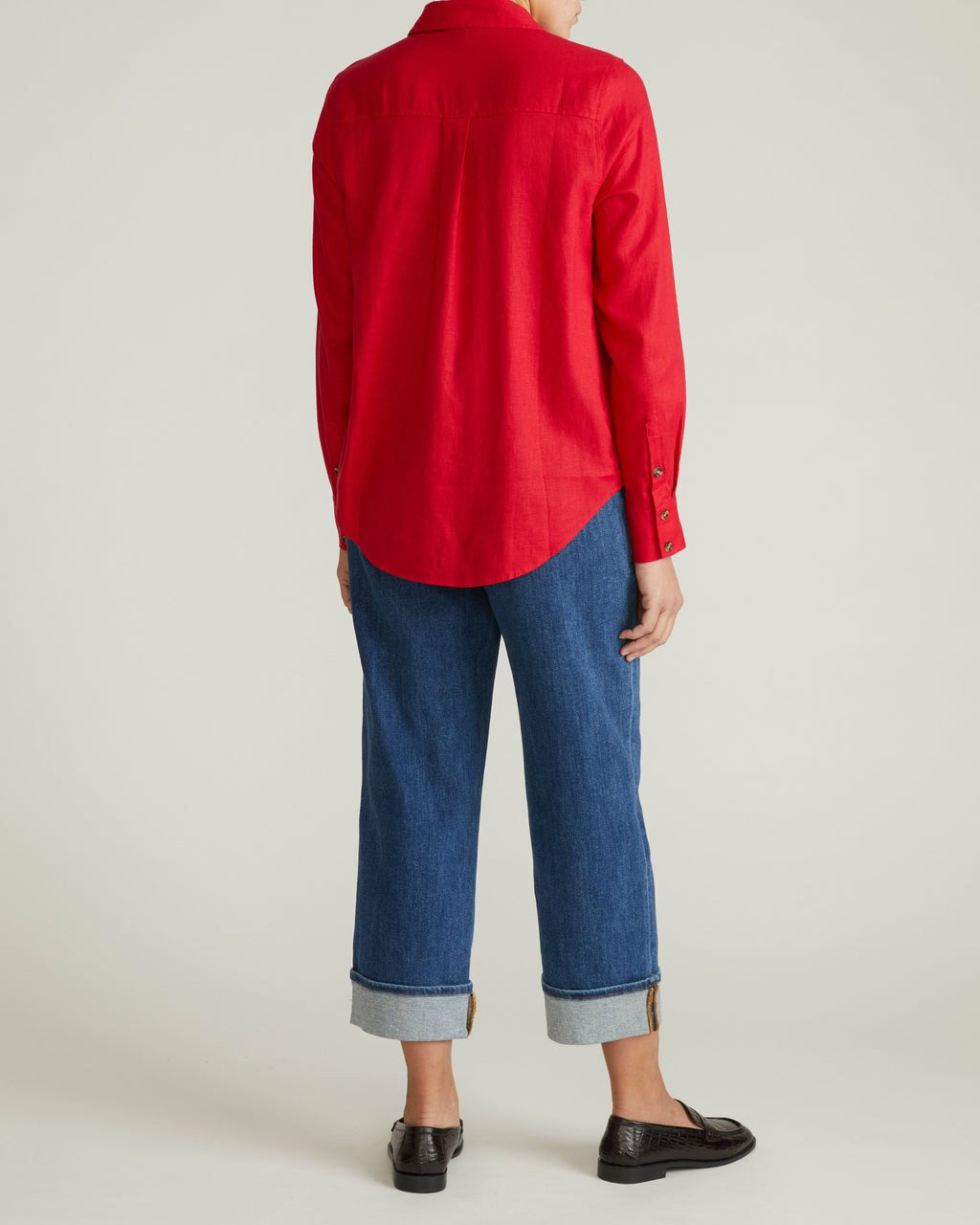 Universal Standard Elbe Stretch Linen Blend Shirt - Brilliant Red
