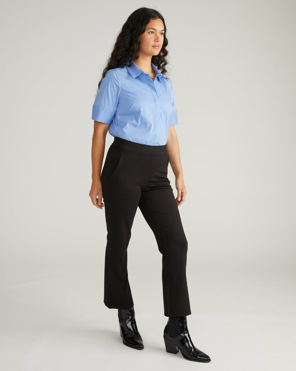 Universal Standard Amaya Ponte Kick Flare Pants - Slate Pinstripe