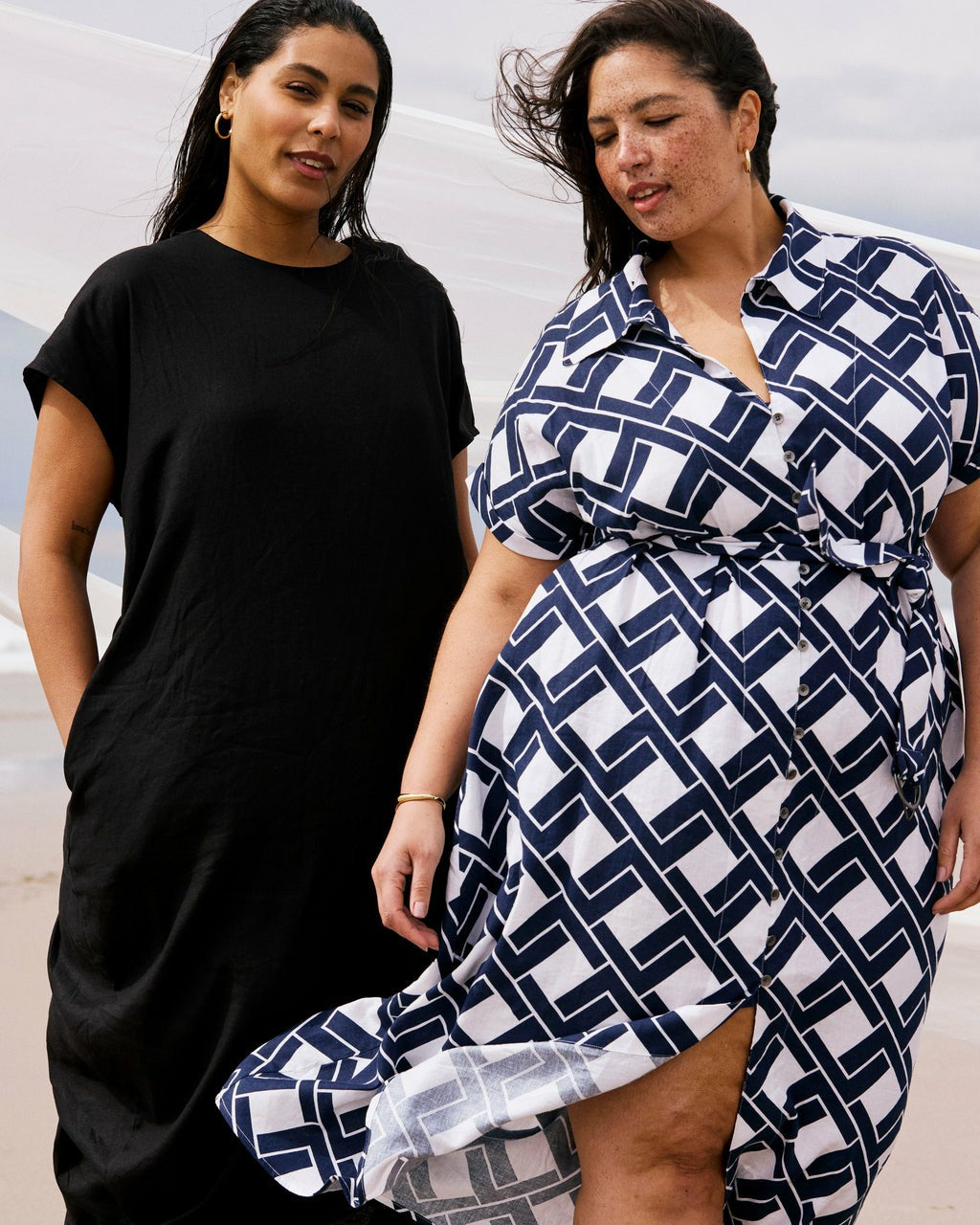 Universal Standard Sandy Stretch Linen Blend Shirtdress - Geometrica Print