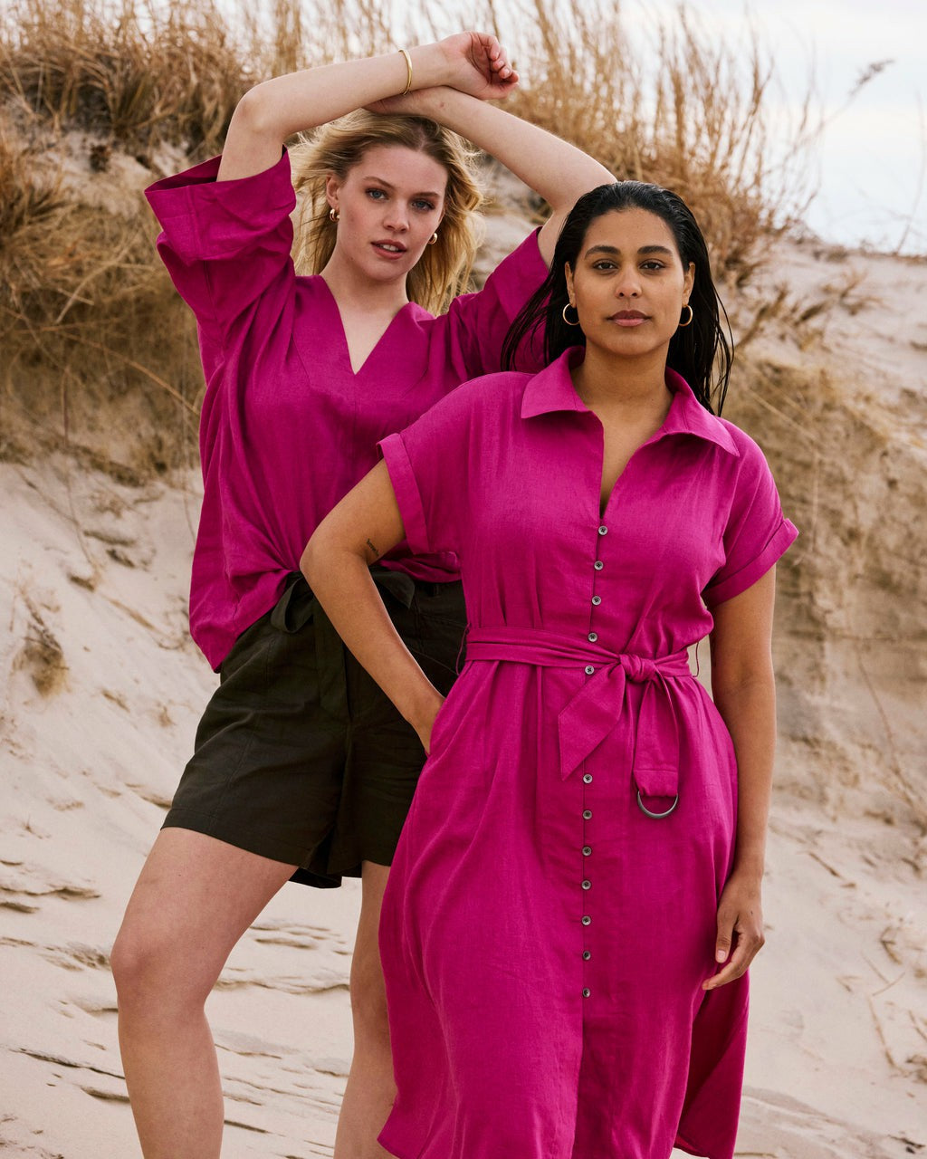 Universal Standard Sandy Stretch Linen Blend Shirtdress - Hyper Pink