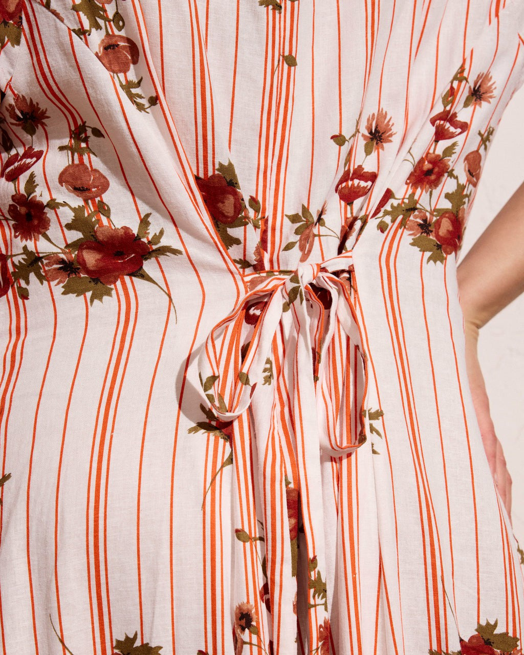 Universal Standard Sunset Linen Blend Flounce Dress - Wild Flower Bouquet Print on Stripe