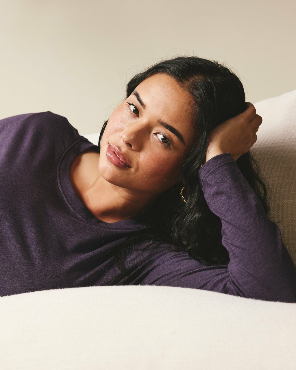 Universal Standard Light-As-Air Long Sleeve Crew Neck Tee - Purple Jewel