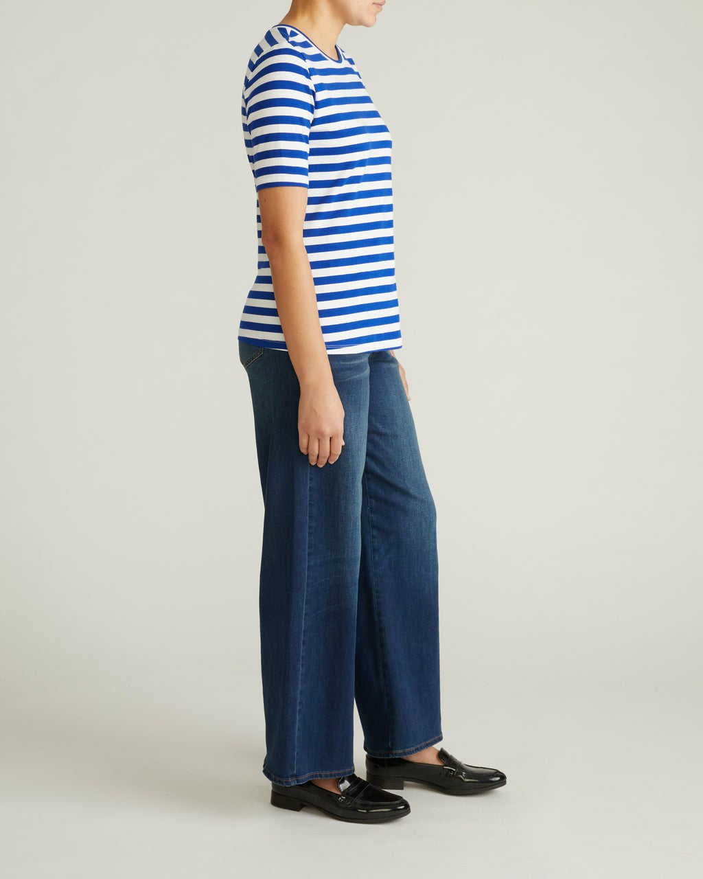 Universal Standard Maia Stovepipe Sleeve Tee - Hammersmith Blue/White Stripe