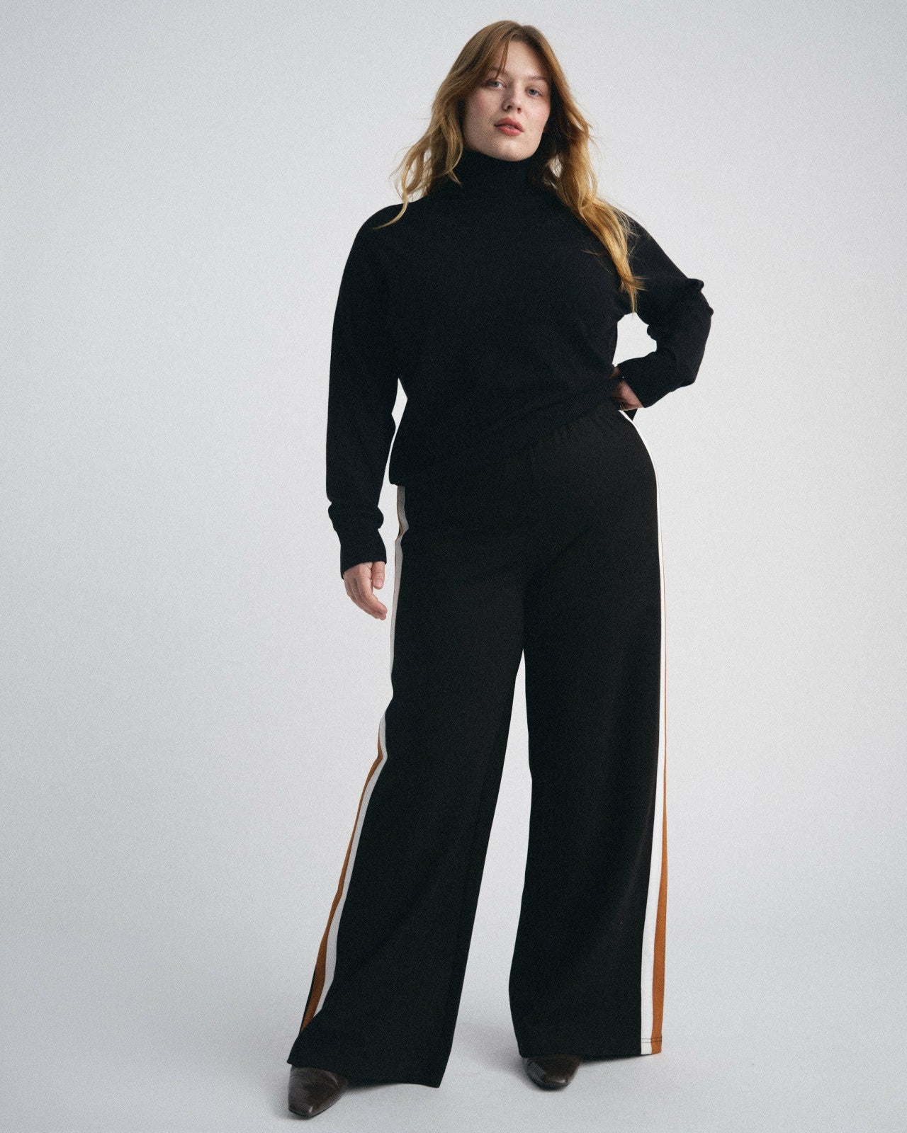Universal Standard Stephanie Wide Leg Stripe Ponte Pants 30 Inch - Black with Ochre/White