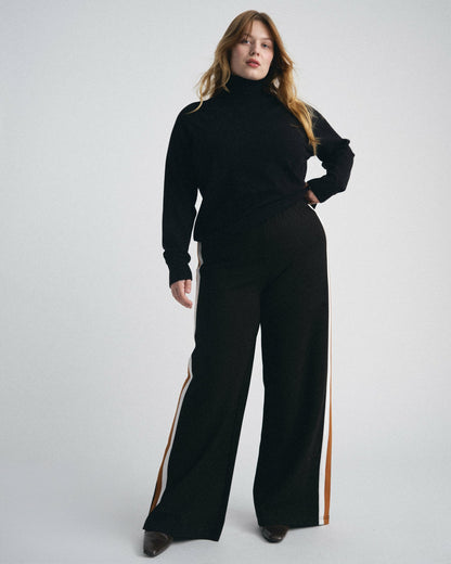 Universal Standard Stephanie Wide Leg Stripe Ponte Pants 30 Inch - Black with Ochre/White