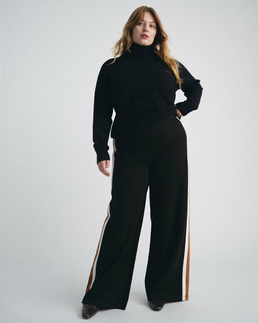 Universal Standard Stephanie Wide Leg Stripe Ponte Pants 30 Inch - Black with Ochre/White