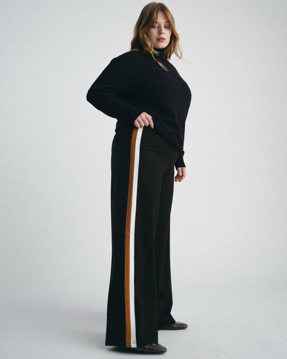 Universal Standard Stephanie Wide Leg Stripe Ponte Pants 30 Inch - Black with Ochre/White