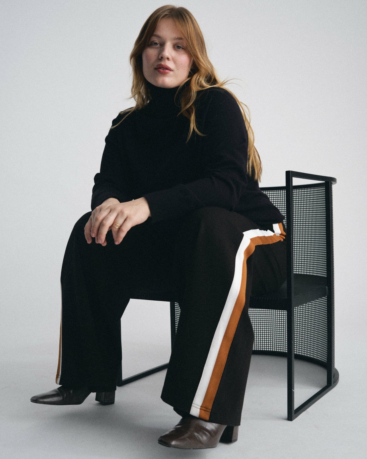 Universal Standard Stephanie Wide Leg Stripe Ponte Pants 30 Inch - Black with Ochre/White