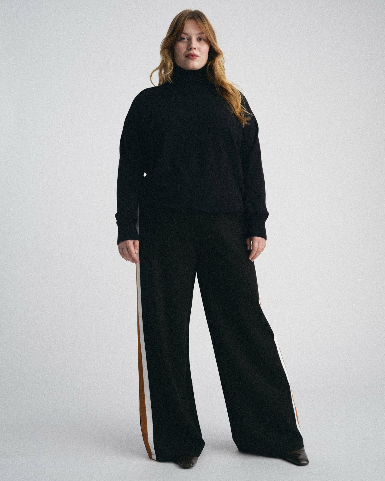 Universal Standard Stephanie Wide Leg Stripe Ponte Pants 30 Inch - Black with Ochre/White