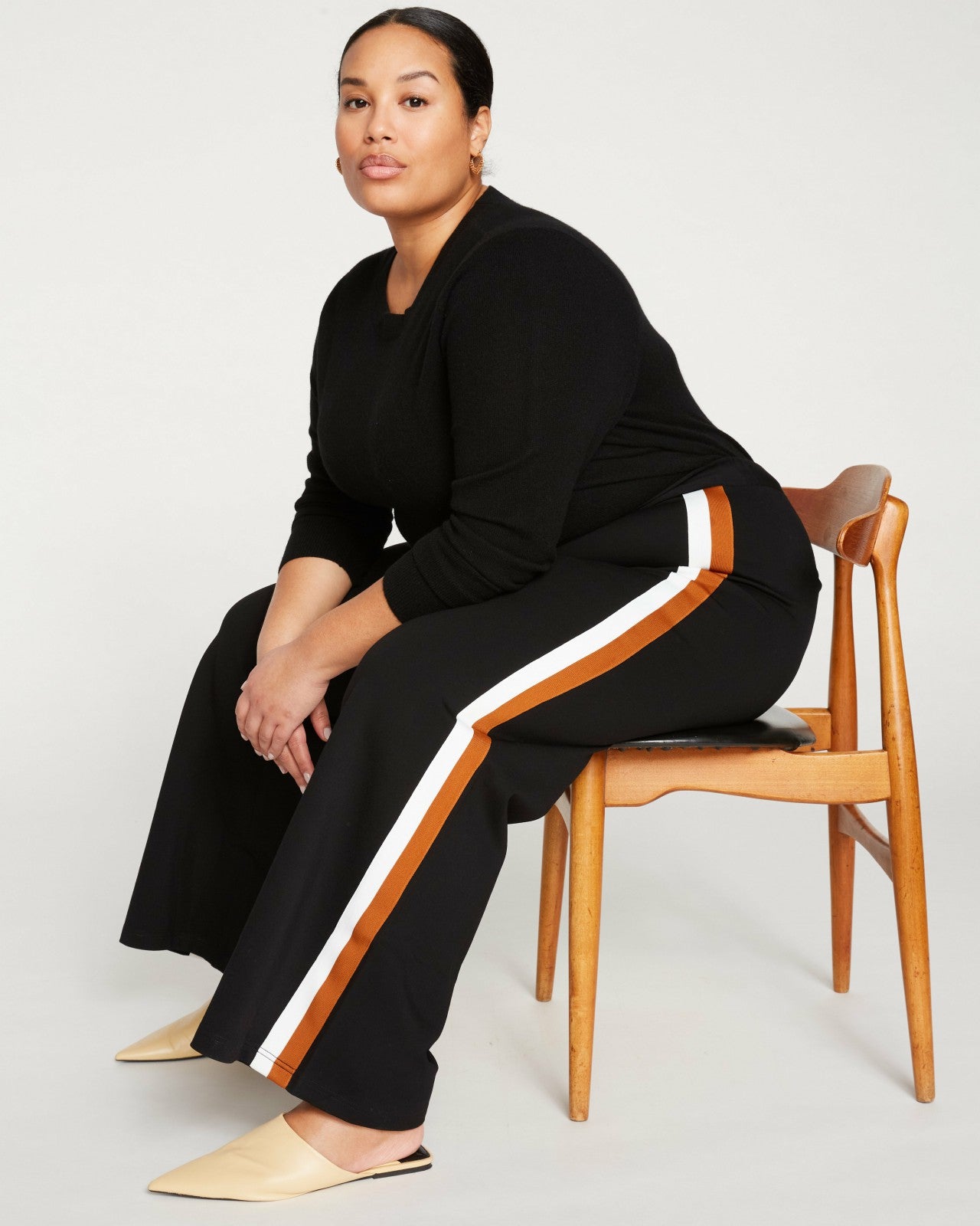 Universal Standard Stephanie Wide Leg Stripe Ponte Pants 30 Inch - Black with Ochre/White