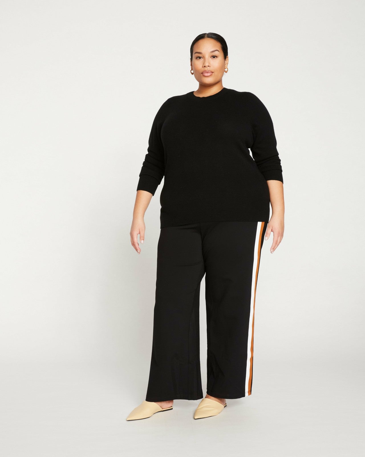 Universal Standard Stephanie Wide Leg Stripe Ponte Pants 30 Inch - Black with Ochre/White