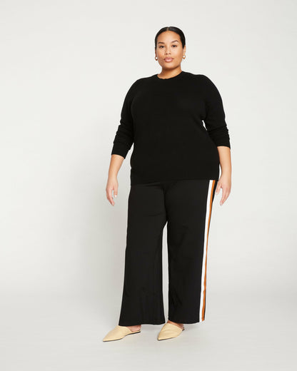 Universal Standard Stephanie Wide Leg Stripe Ponte Pants 30 Inch - Black with Ochre/White