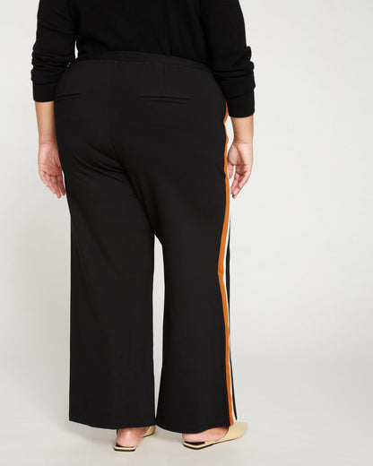 Universal Standard Stephanie Wide Leg Stripe Ponte Pants 30 Inch - Black with Ochre/White