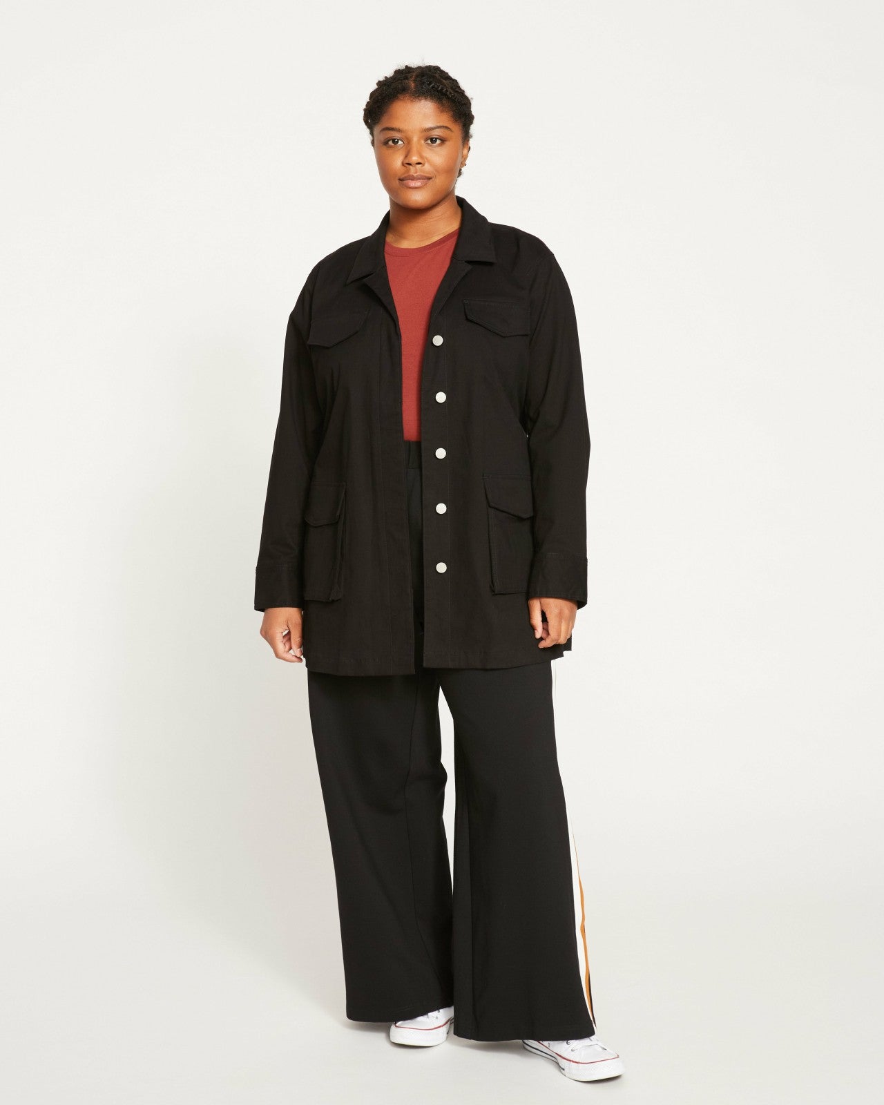 Universal Standard Stephanie Wide Leg Stripe Ponte Pants 30 Inch - Black with Ochre/White