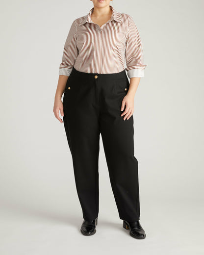 Universal Standard Elbe Stretch Poplin Shirt Classic Fit - Allspice/White Stripe