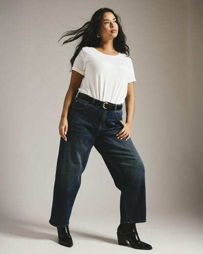 Universal Standard Lou High Rise Barrel Leg Jeans - Field Of Dreams Indigo