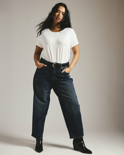 Universal Standard Lou High Rise Barrel Leg Jeans - Field Of Dreams Indigo