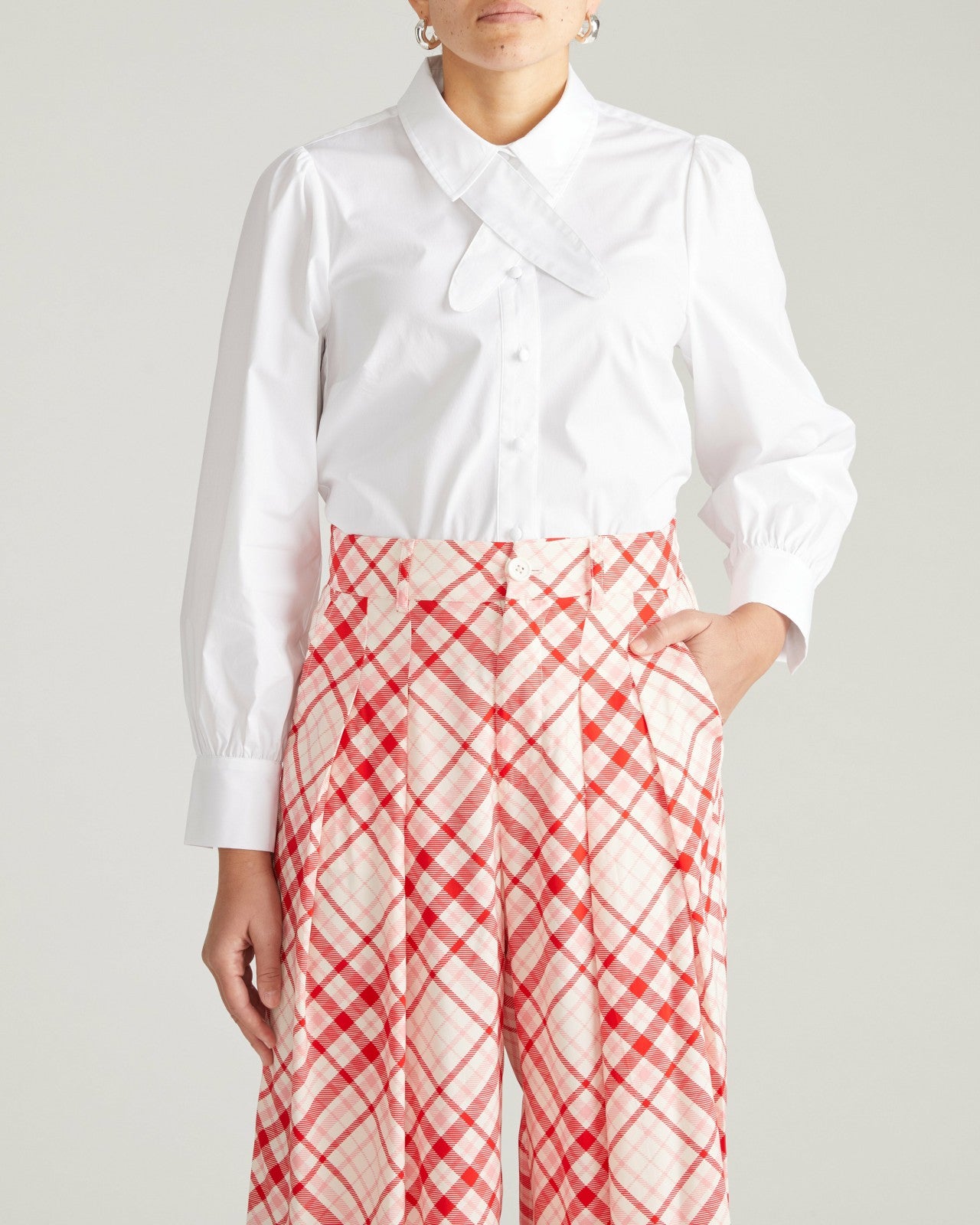 Universal Standard Janet Tie-Neck Cotton Poplin Shirt - White