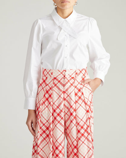 Universal Standard Janet Tie-Neck Cotton Poplin Shirt - White